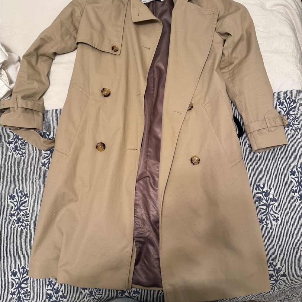 Mango Beige Trench Coat with Brown Buttons